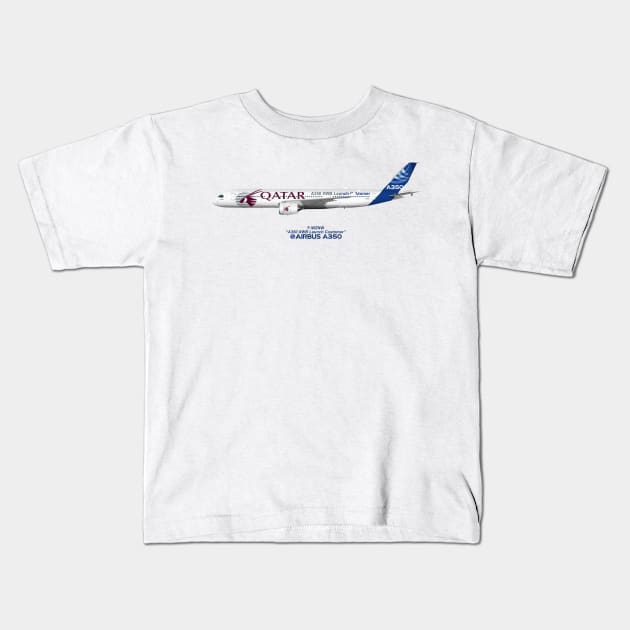 Illustration of Airbus A350 F-WZNW Kids T-Shirt by SteveHClark